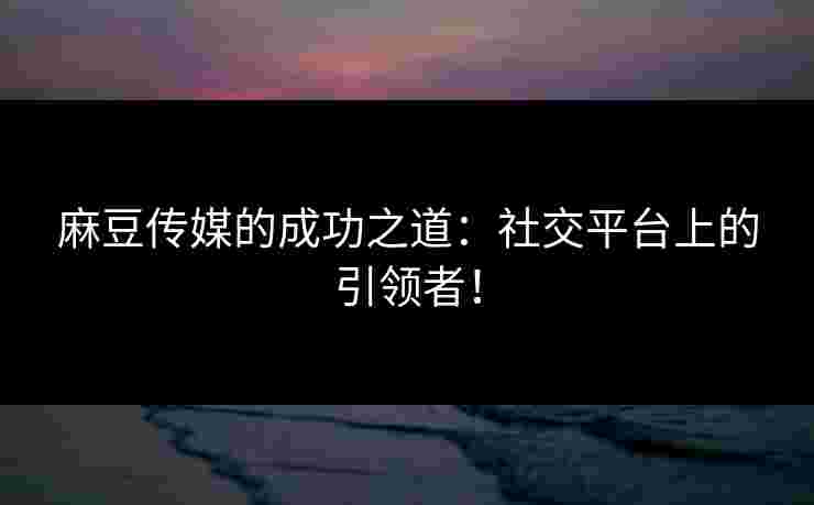 麻豆传媒的成功之道：社交平台上的引领者！